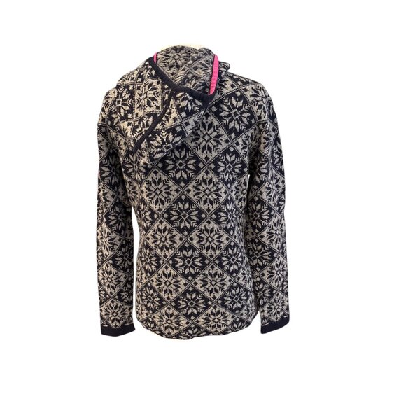 Fire & Ice Womens Hooded Pullover Sweater Black & Gray Snowflake Pattern Size L - Picture 3 of 10